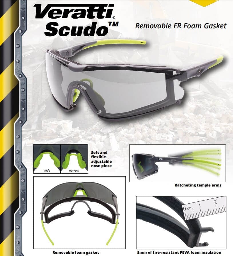 Encon Veratti Scudo Foam-Padded Safety Glasses with Gray/Green Frame and Clear Anti-Fog Lens - KTF Painting Interior Exterior